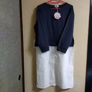 티셔츠 원피스 M 네이비 화이트