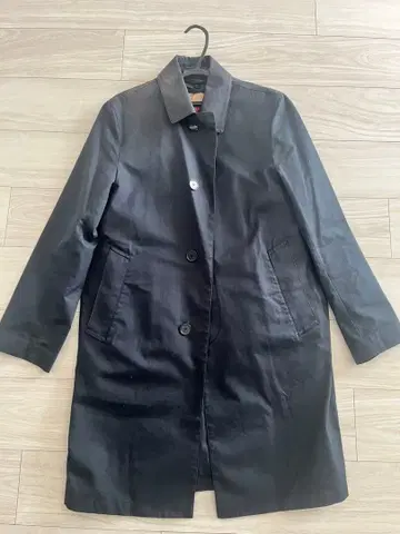 블랙 스텐카라 코트 체크 안감