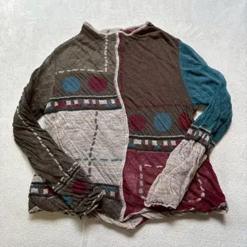 지우(JIU) 울 100% 센소유니코 패치워크풍 긴팔 티셔츠 L