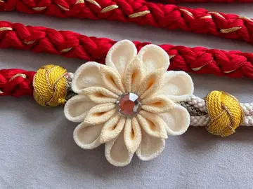 꽃 장식 허리띠 성인식 후리소데 빨간색 화이트