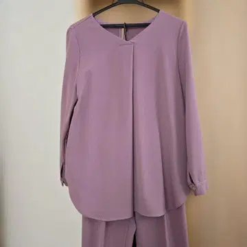 라벤더 V넥 긴팔 셔츠 셋업