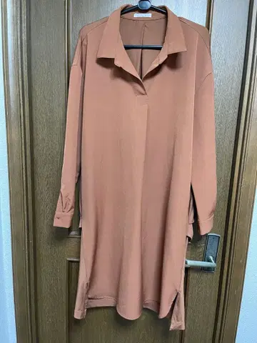 오렌지 긴팔 셔츠 원피스