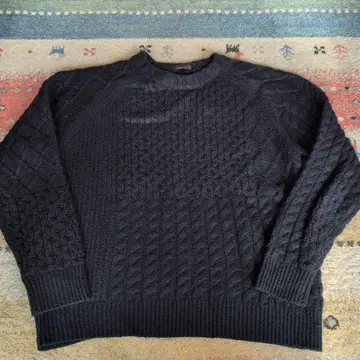 [ BEAMS ] 래글런 슬리브 네이비 케이블 니트 M