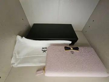MCM 에엠 장지갑 핑크 가죽 리본 여성용 박스 포함