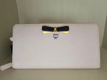 MCM 에엠 장지갑 핑크 가죽 리본 여성용 박스 포함