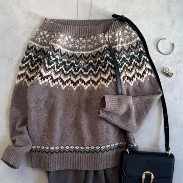 컨디션 최상 어반 리서치 도어스 노르딕 무늬 스웨터 브라운 여성용