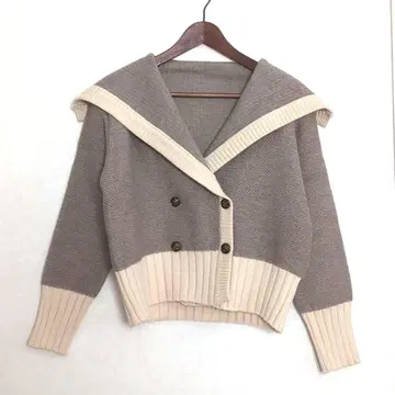 택 포함 미사용품 세일러 카라 니트 가디건 자켓 M