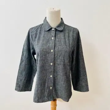 MHL. 코튼 긴팔 셔츠 둥근 카라 그레이 계열 마가렛호웰 사이즈 I