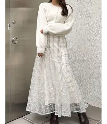 MERCURYDUO 시어 체크 머메이드 레이스업 스커트