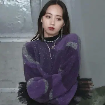 HARE 2WAY 라메 샤기 니트 가디건 퍼플