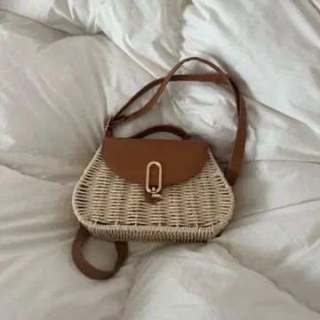 베이지 스트로우 숄더백