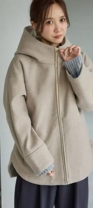 다나카 리나 mysa closet 후드 부착 자켓 베이지 코트