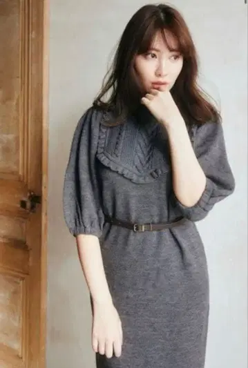 Belted Ruffle Cable-Knit Dress