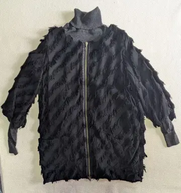 MIHOKO SAITO 블랙 프린지 튜닉 가디건