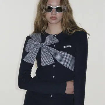 CRANK Ribbon Tie Knit Cardigan navy