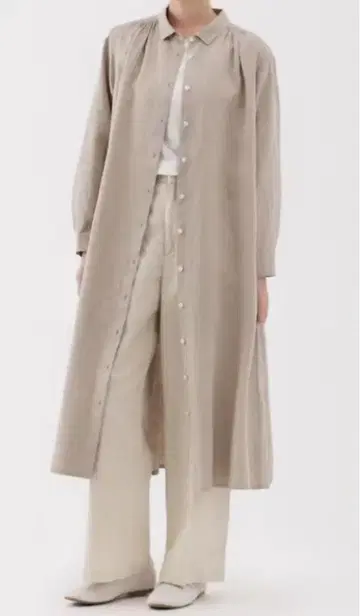 무인양품 여성 린넨 워싱 긴팔 셔츠 원피스 미색 베이지 L