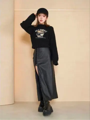 Darich 엣지 레이스업 가죽 스커트