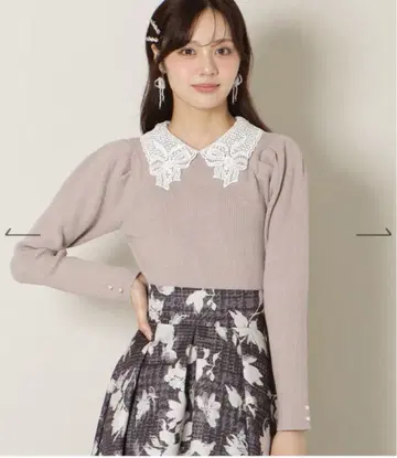 [새상품] 윌 셀렉션 리본 레이스 칼라 턱 슬리브 니트 핑크