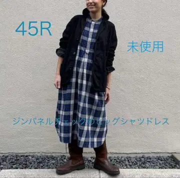 미사용 45R 진바넬 체크 빅 셔츠 드레스 ( 인디고 ) 블루