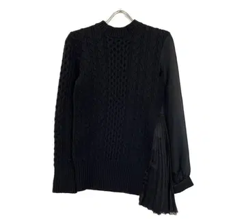 사카이 sacai 쉬폰 플리츠 케이블 니트 스웨터 1 블랙