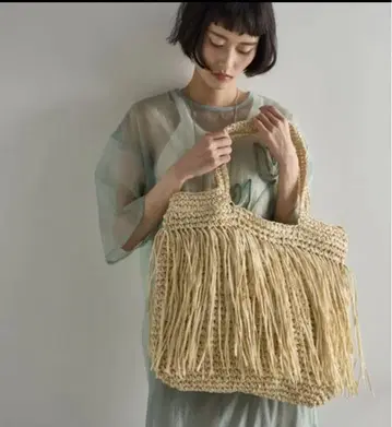 [ 미사용 새상품 ] 자용 토트백 프린지 페이퍼 빅 토트