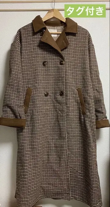 에카 소포 체크 더블 브레스트 코트