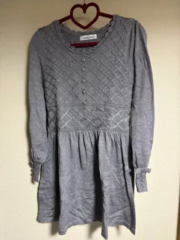 그레이 편직 무늬 긴팔 미니 원피스