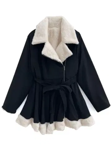 GRL 리본 벨트 부착 퍼 볼륨 플레어 코트 k9334f 블랙