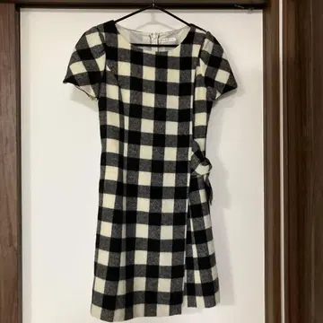 WILLSELECTION 가을/겨울 블랙 화이트 체크 미니 원피스 반팔