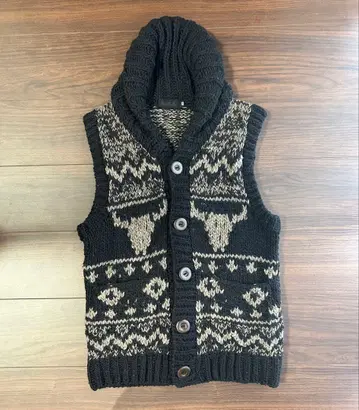 And A 후드 부착 니트 베스트 42 블랙/베이지