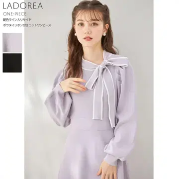 tocco closet 배색 라인 사이드 보타이 리본 포함 니트 원피스