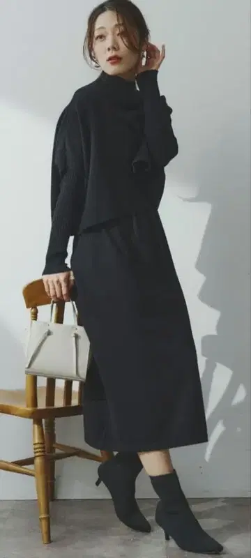 셰트와이 케이프 풀오버 리브 원피스 니트 셋업