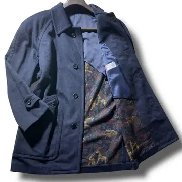 컨디션 최상 캐시미어 자켓 안감 페이즐리 블루종 롱 코트 화려한 네이비