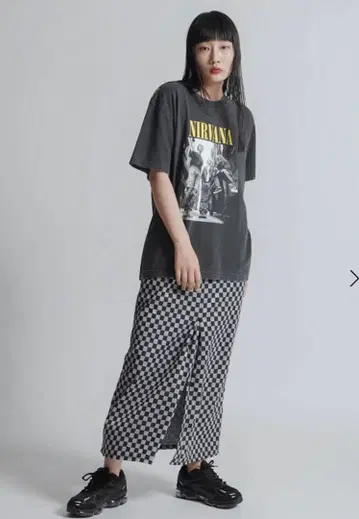 ETHROF 이사오브 체크 무늬 롱 스커트 슬릿