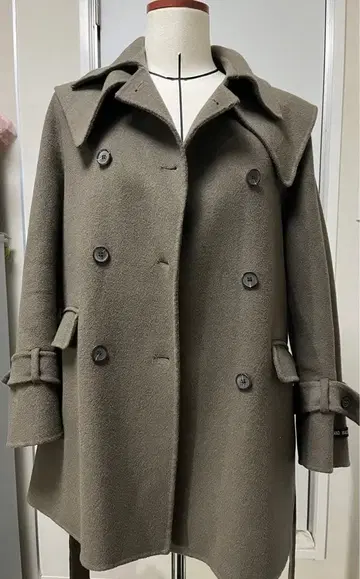 울 더블 브레스트 코트 벨트 포함