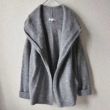 쿠미쿄쿠 알파카 롱 니트 가디건 숄카라 후드 울 그레이