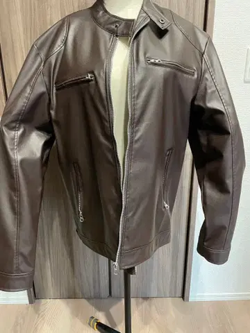 다크 브라운 인조 가죽 라이더 자켓