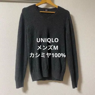 UNIQLO 남성용 캐시미어 100% 니트 V넥 다크 그레이 M