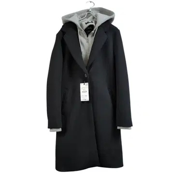 새상품 S ZARA 블랙 콤비네이션 후드 부착 코트