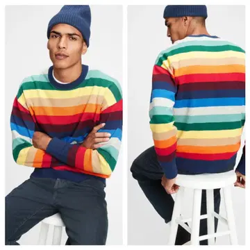 [ 완판템 ] GAP 해피 스트라이프 보더 크루넥 스웨터 L