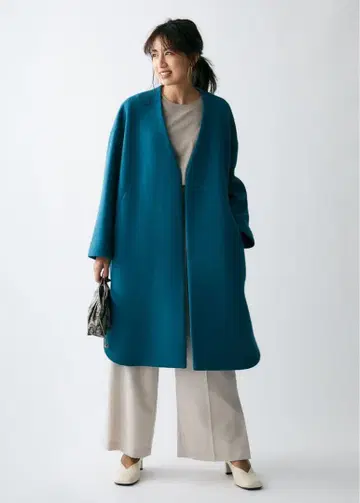 M18101 미라 오웬 셔츠 커브 노카라 코트 울 코트 그린 0