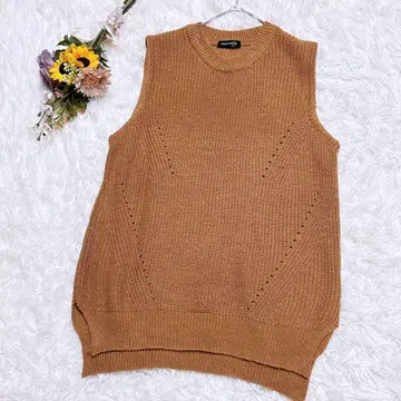 샤이니 립 니트 베스트 슬릿 뒷기장 긴 레이어드 브라운 M