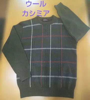 LINDENBERGH 올리브 그린 체크 무늬 니트 M 스웨터