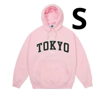 TOKYO 프린트 후드 부착 후드티 핑크