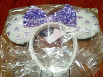 디즈니 머리띠 스팽글 화이트 하트 퍼플 화이트 보라색 3