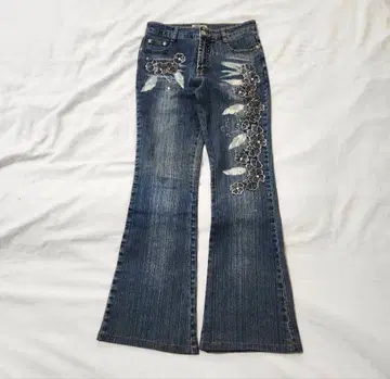 00's HAPHAZARD 플레어 팬츠 데님 자수 꽃무늬 그런지 Y2K