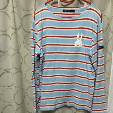 토끼 디자인 긴팔 T셔츠 파랑 빨강 스트라이프