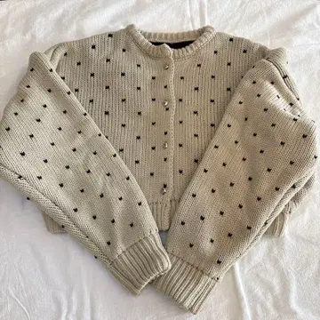 heart dot reversible knit cardigan