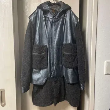 울 가죽 절개 코트