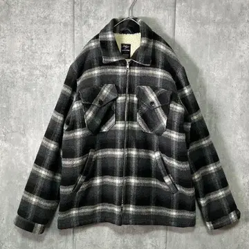 옴브레 체크 보아 자켓 집업 블랙 루즈핏